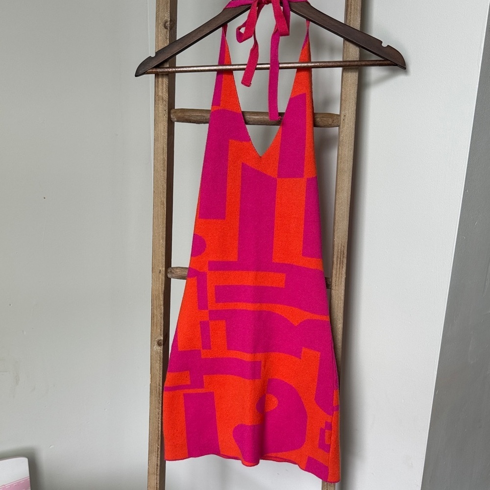Peppermayo Pink and Orange Backless Dress 15% wool
